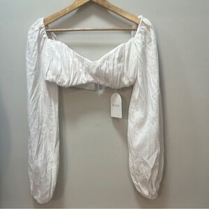 NWT REVOLVE + RUMER Camille Crop Top White Puff Sleeve Size Medium
